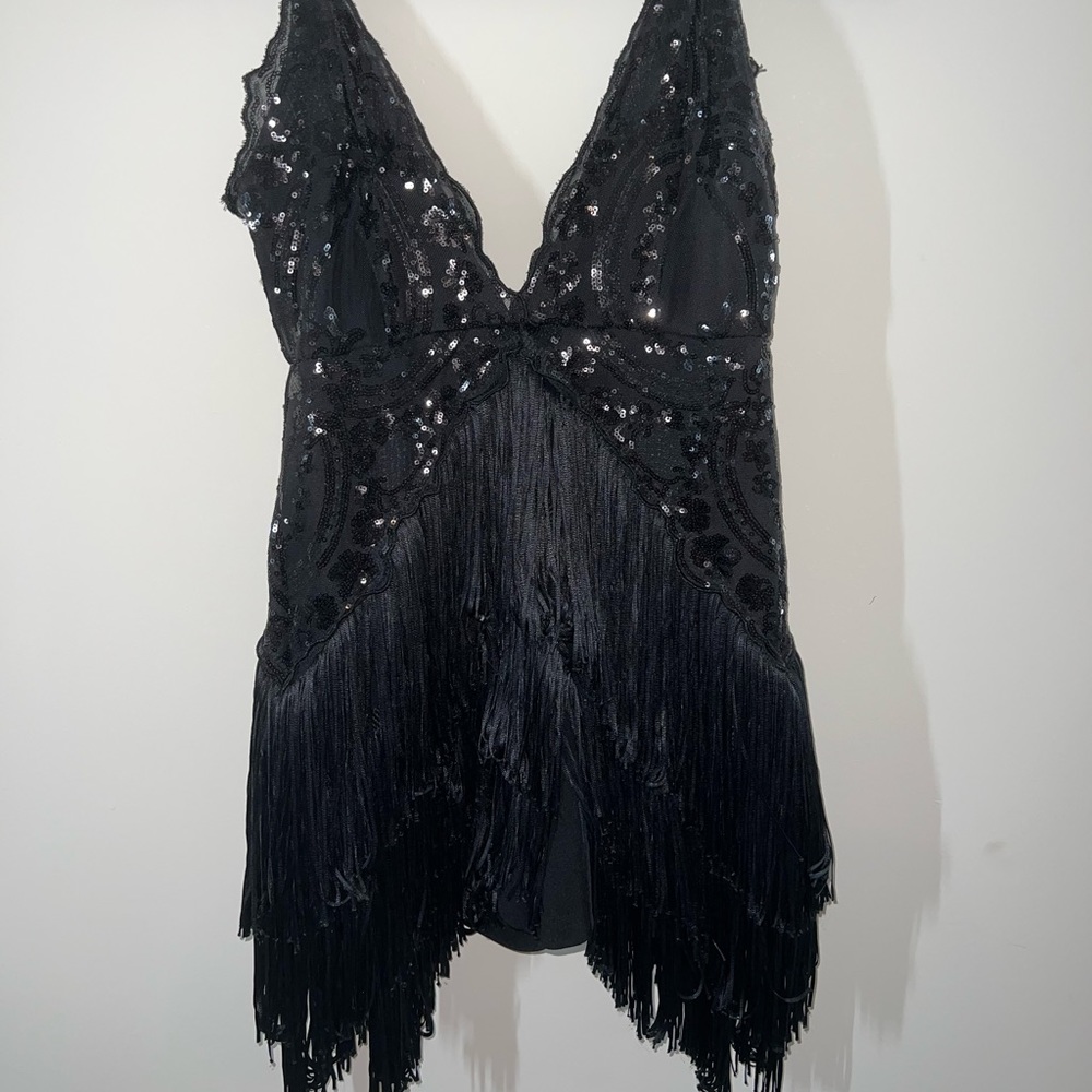 fringe sequin romper